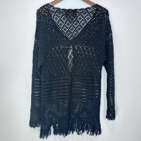 Tiara Crochet Knit Longline Beachy Witchy Feminie Fringe Boho Cardigan Women's M - Picture 2 of 7